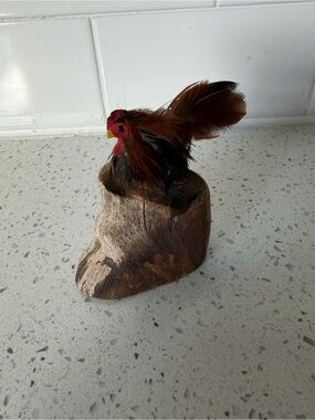 Handcrafted folk art tiny rooster figurine